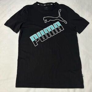 EUC Men Puma Graphic T Shirt Size Men Small Black with Turquoise & White Logo